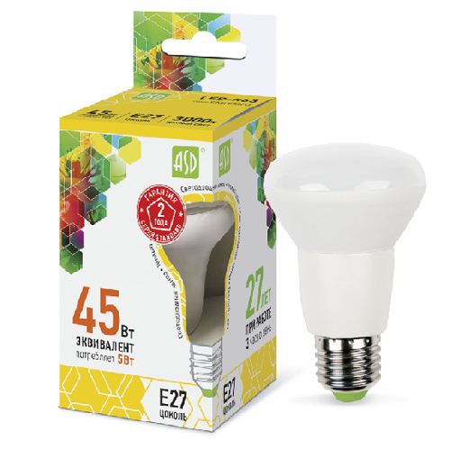 Лампа светодиодная ASD Standart R63 Спот E27 220В 5Вт 450Лм 3000К 63х102мм фото Лампа светодиодная ASD Standart R63 Спот E27 220В 5Вт 450Лм 3000К 63х102мм картинка